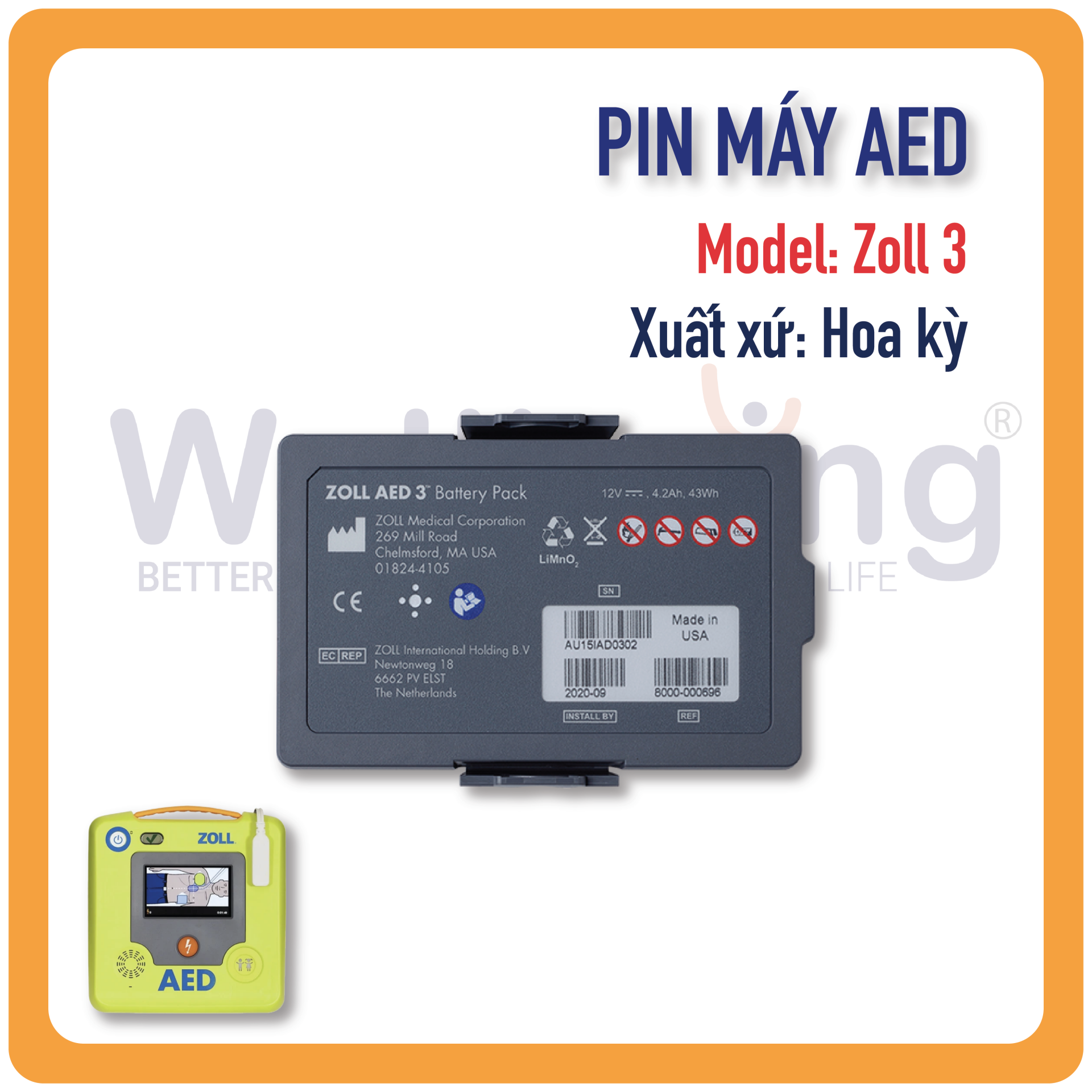 Pin máy Zoll AED 3