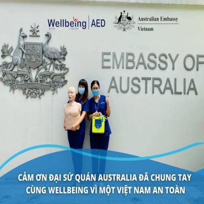 Wellbeing cung cấp máy AED/máy khử rung tim/máy sốc tim tới Đại sứ quán Australia